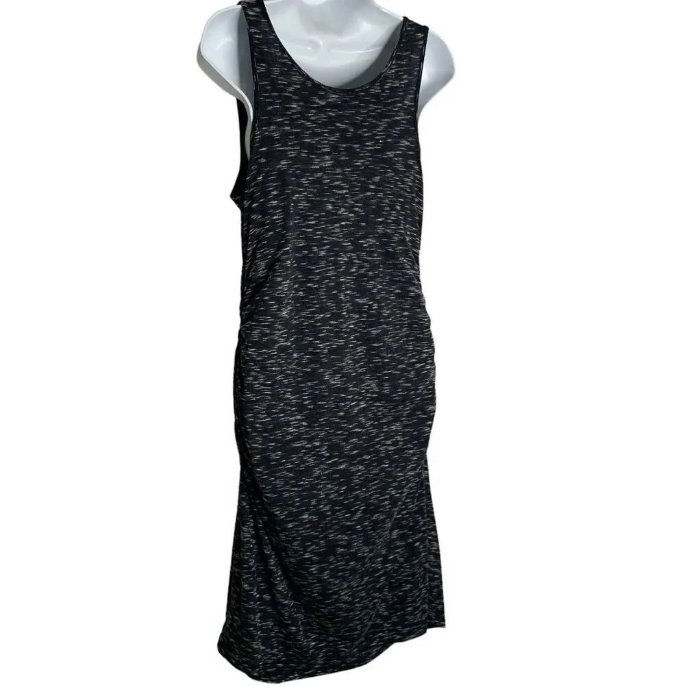 Liz Lange Maternity Knit Midi Dress M Marled Black Sleeveless Ruched Scoop Neck - Image 4