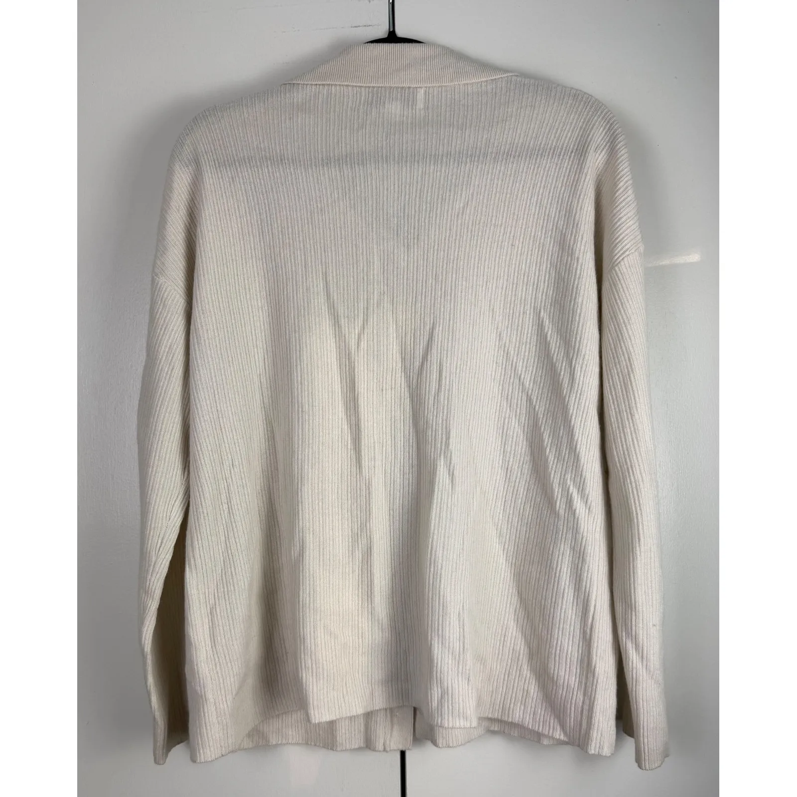 Magaschoni Cream Ribbed 100% Cashmere Collared Button Front Sweater Top M - Image 2