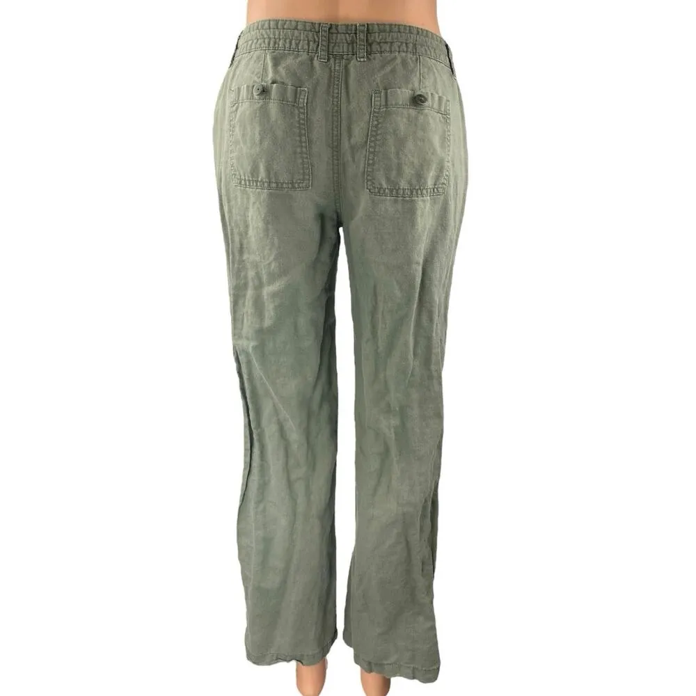 Gap Women's Green Linen Low Rise Drawstring Straight Leg Trousers Pants Size 4 - Image 3