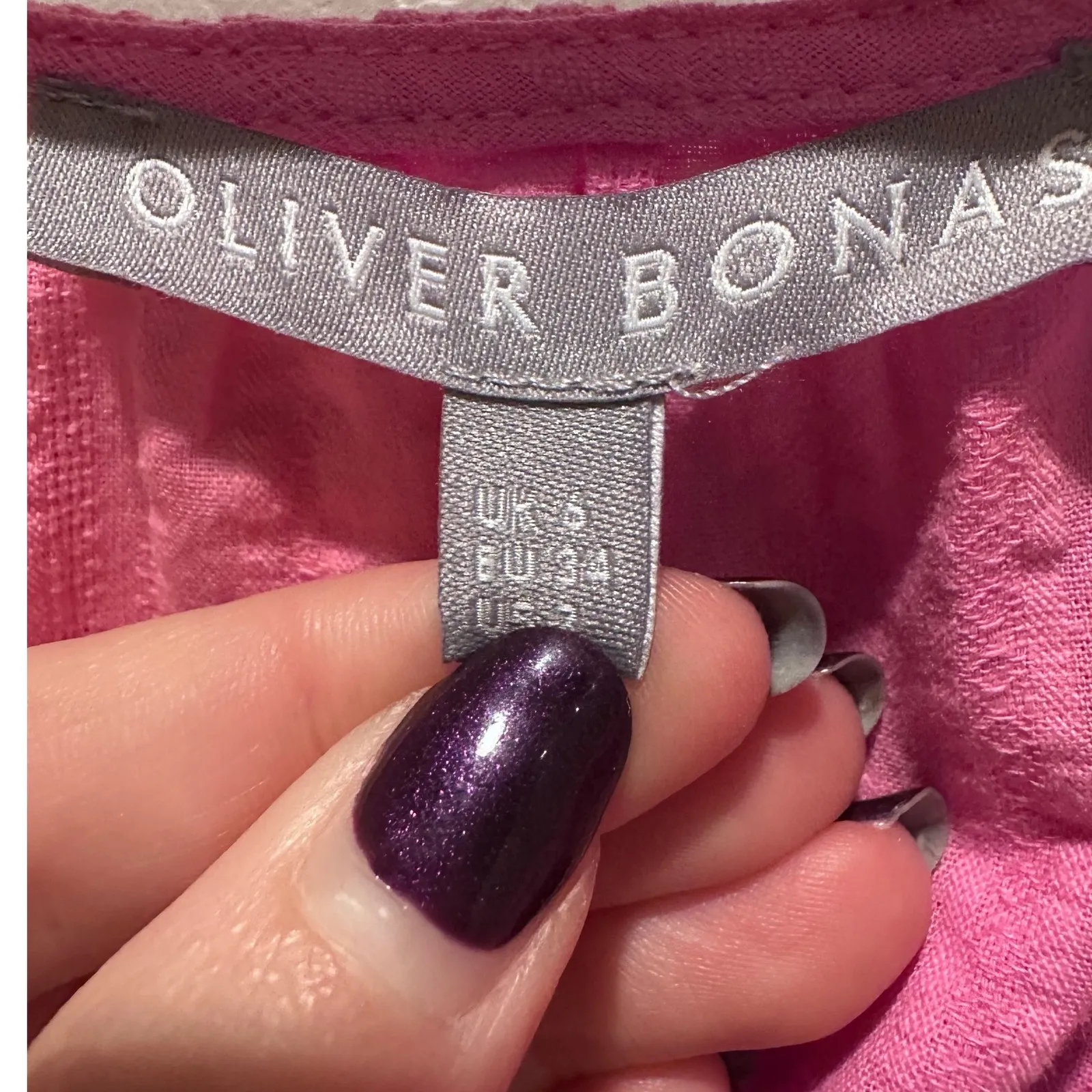 Oliver Bonas Puff Sleeve Pink Blouse Size US 2 100% Cotton Preppy Barbie - Image 3