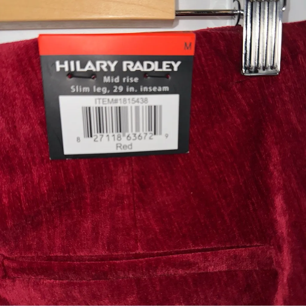 Hilary Radley Pants Women's Red Medium 29 Inseam Mid-Rise Faux Suede Pull On NEW - Image 9