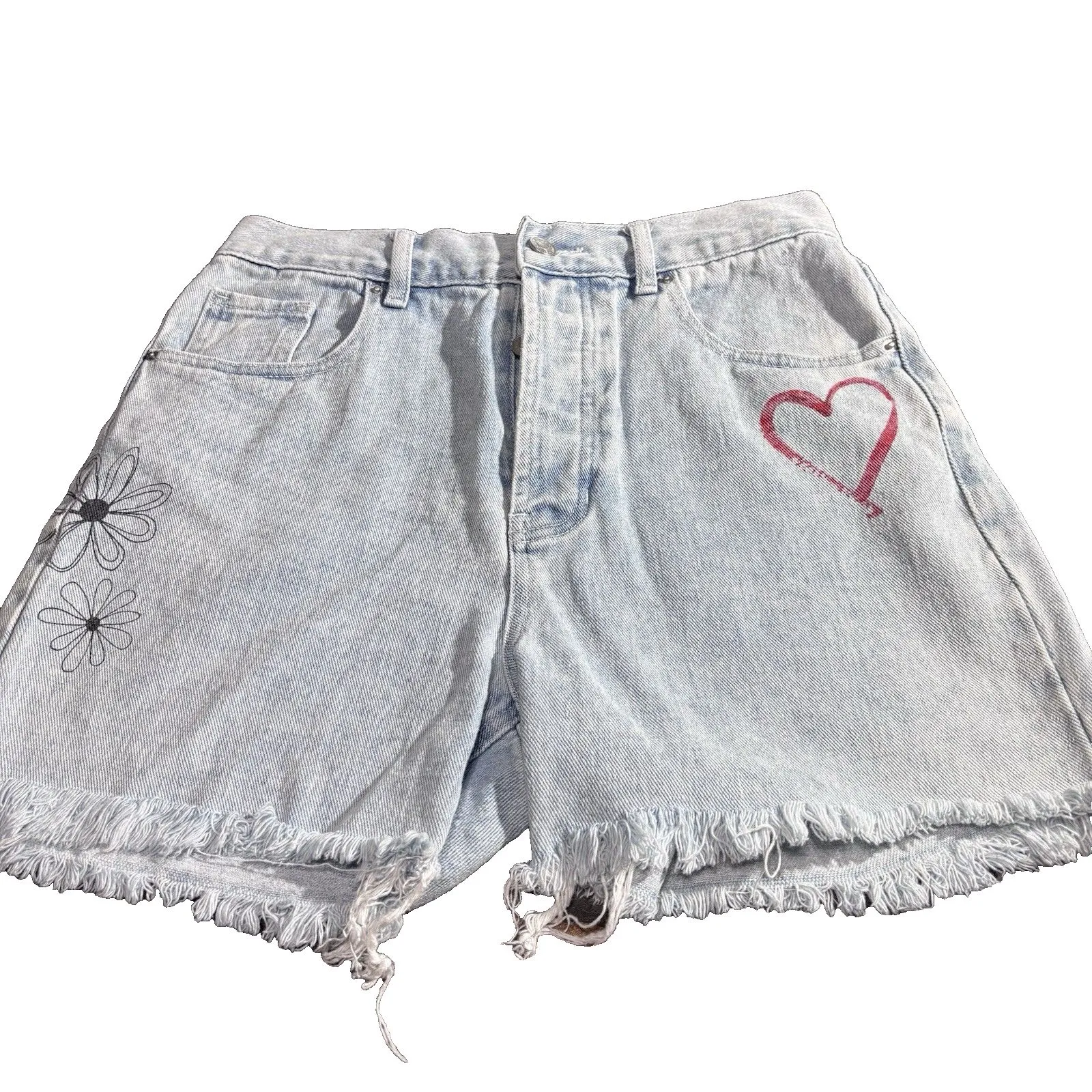 Pacsun Shorts 90S Girlfriend Button Fly Denim Shorts Cut Off size 26 with heart - Image 6