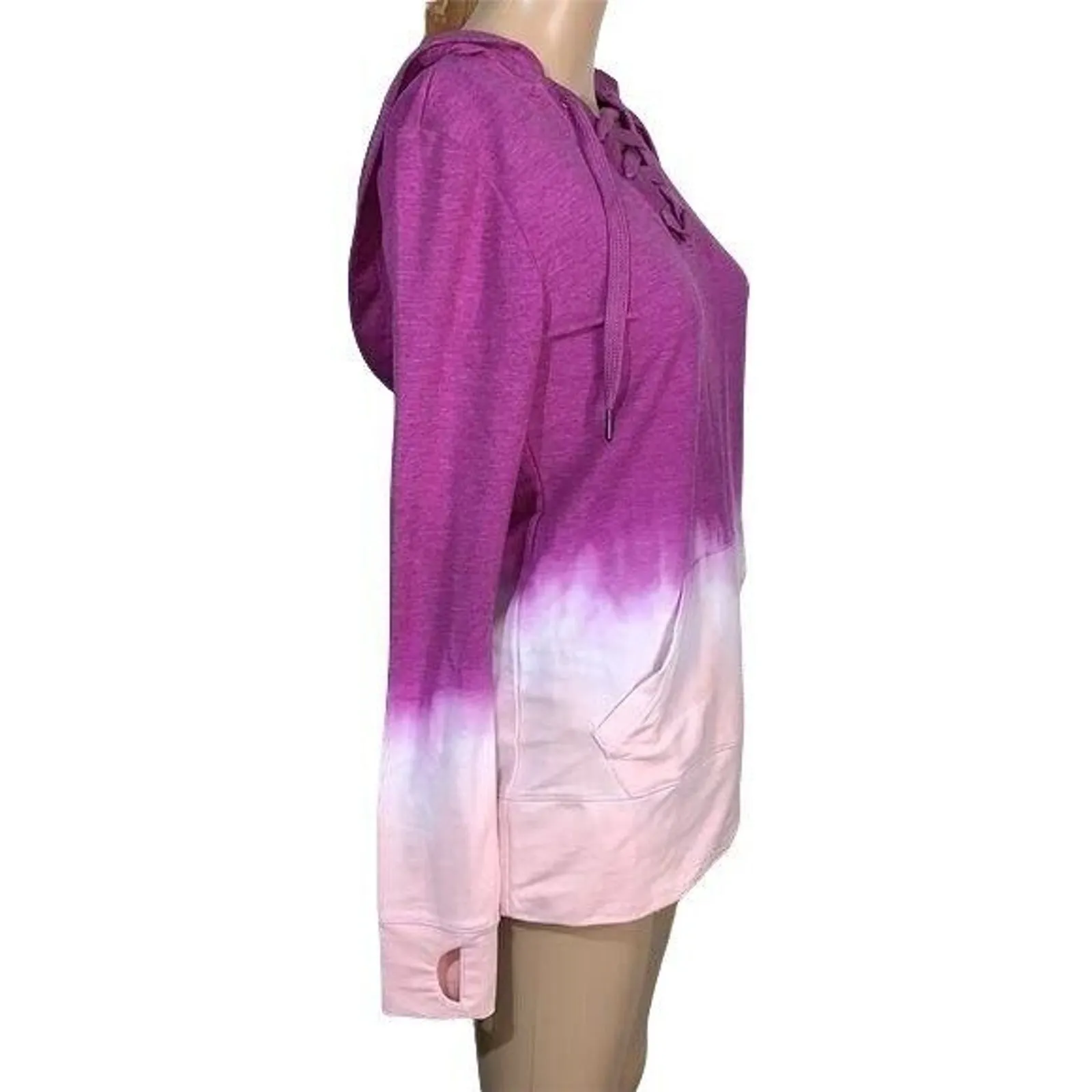 Ideology Womens Hoodie Sweatshirt Pullover Ombre Laced Bodice Long Sleeve Pink - Image 7