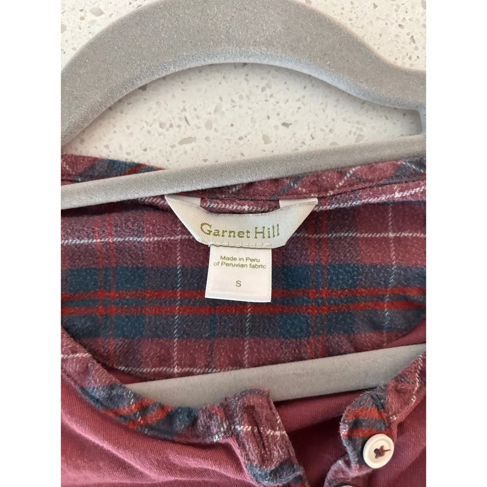 Garnet Hill Pajama Top Womens Small Burgundy Plaid Trim Comfort Lounge Cozy - Image 3