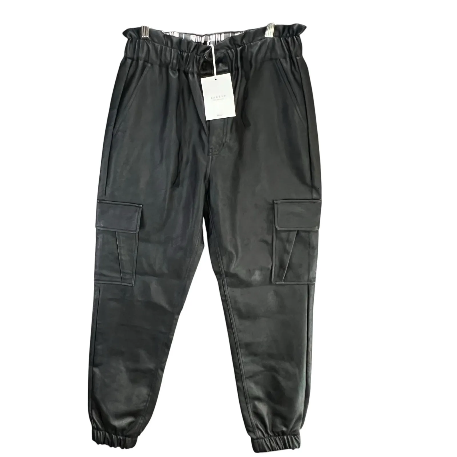 KanCan Rona Cargo Jogger Pants Large Faux Leather Ultra High Rise Sleek Chic NEW Black - Image 2