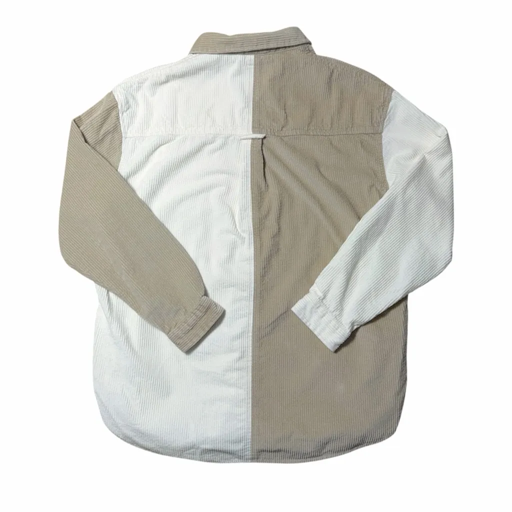 American Eagle Colorblock Corduroy Button Up Shirt Cream and Tan Womens M - Image 9