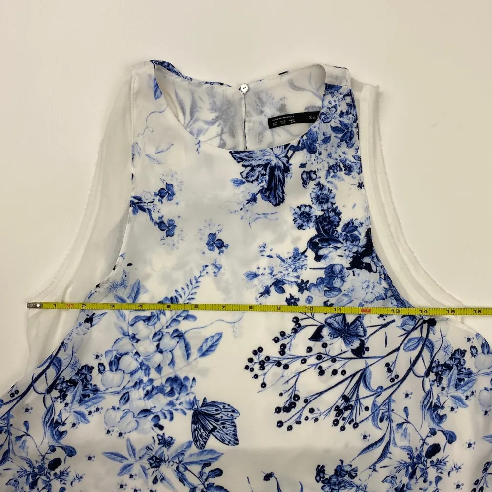 Zara Basic White Blue Floral Butterfly Dress Size XS - Image 7