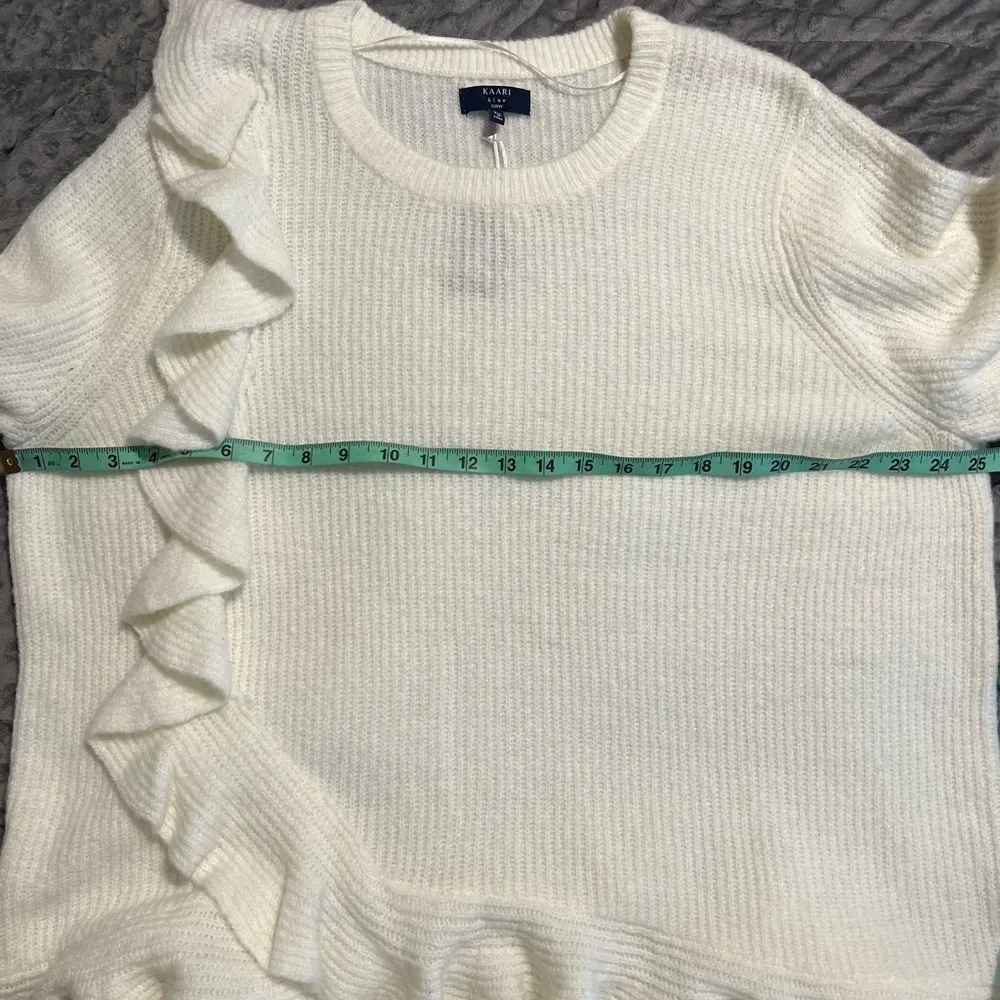 KAARI blue 3X women’s curvy ruffle hem long sleeve ivory sweater soft plus NWT - Image 5