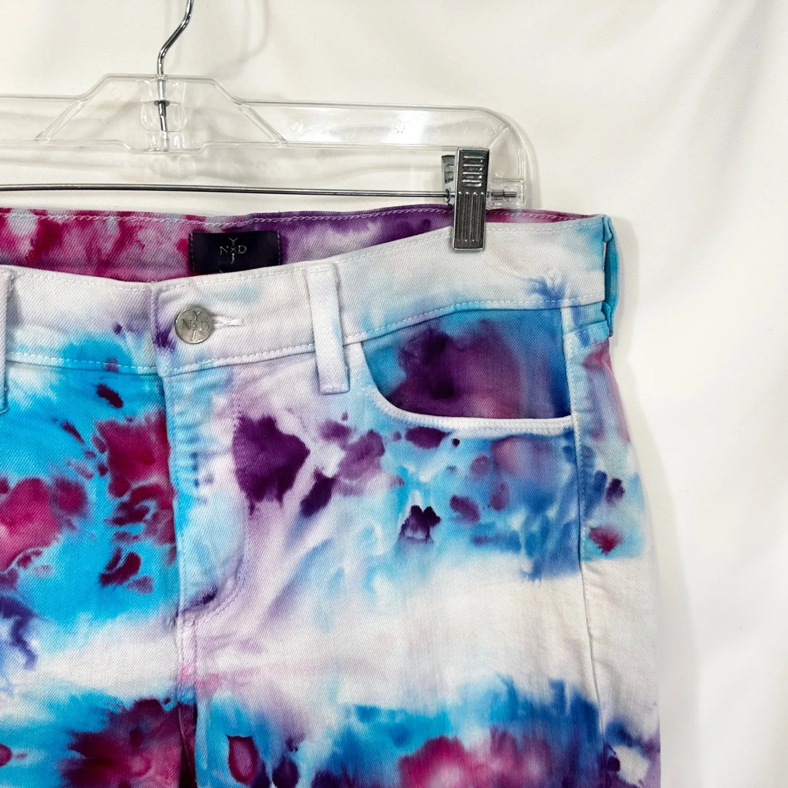NYDJ Size 12 Capri Jeans Handmade Tie Dye Blue Purple Cropped Mid Rise Boho 659‎ - Image 5
