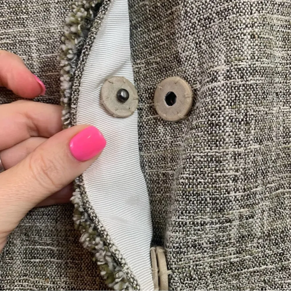 Ann Taylor Fine Italian Fabric Woven/Fringe Green/White Blazer - Image 5