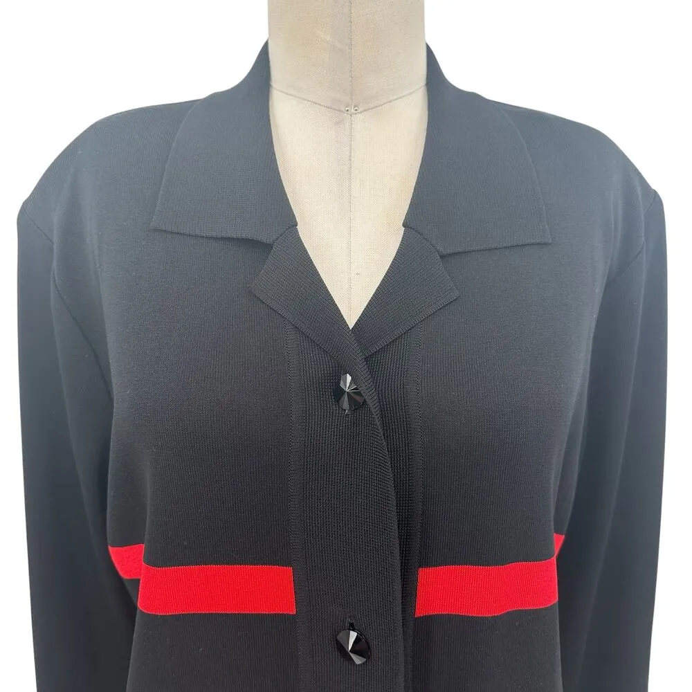 Exclusively Misook Black Red Striped Button Cardigan‎ Sweater Blazer Size Large - Image 2