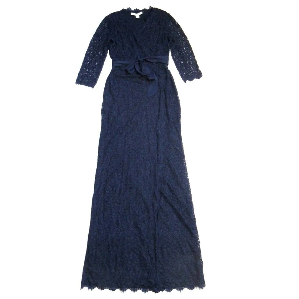 NWT Diane Von Furstenberg Julianna Lace Long in Midnight Wrap Maxi Dress 8 $898 - Image 3
