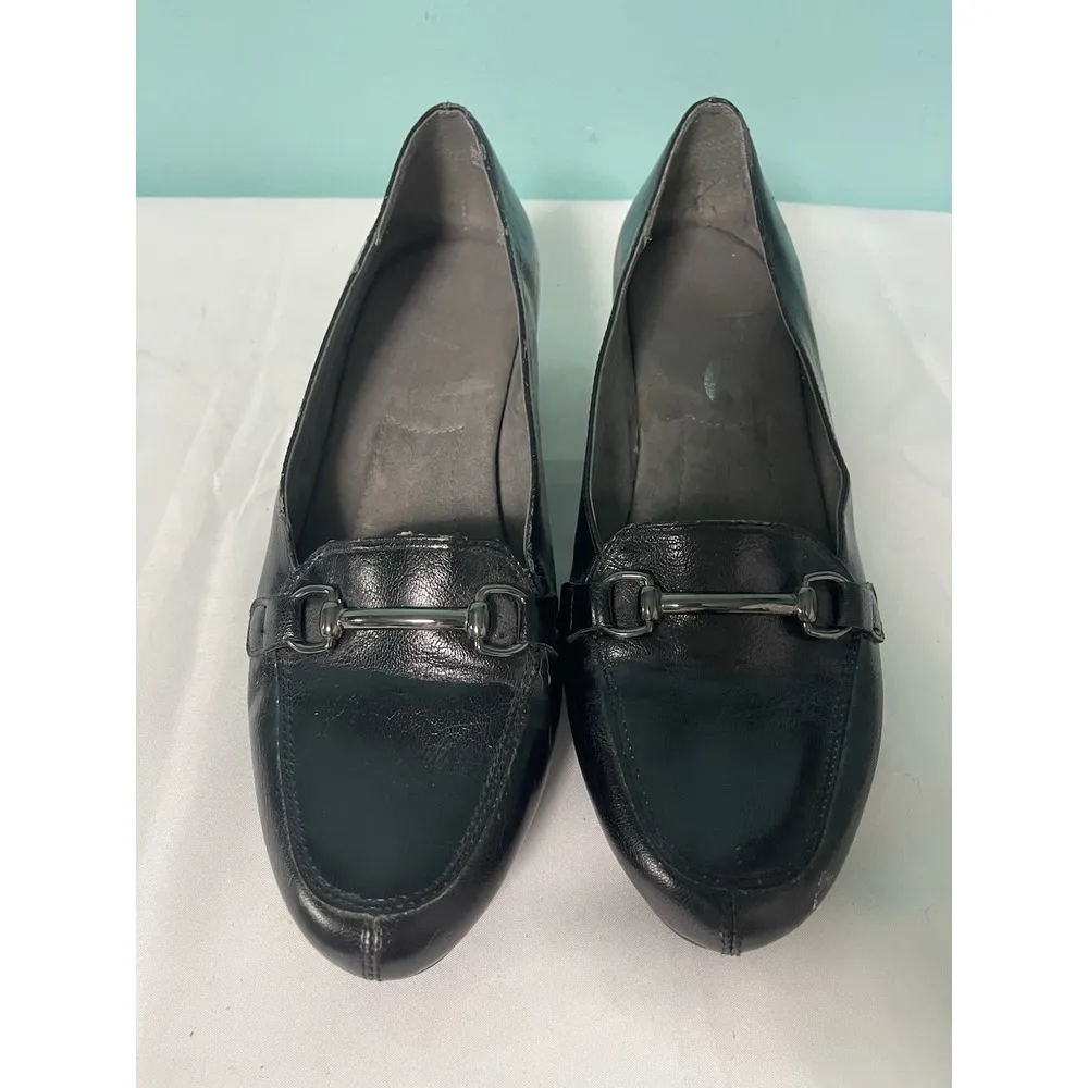 A2 Aerosoles Size 9 Black Leather Womens Shoes Slip‎ on  S-438 - Image 2