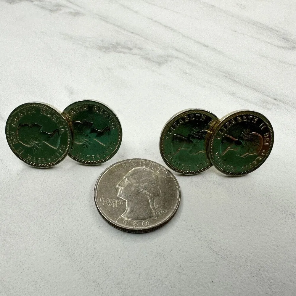 Vintage Queen Elizabeth 1953 1 Cent Canadian Coin Earrings Pair Screw Back - Image 2