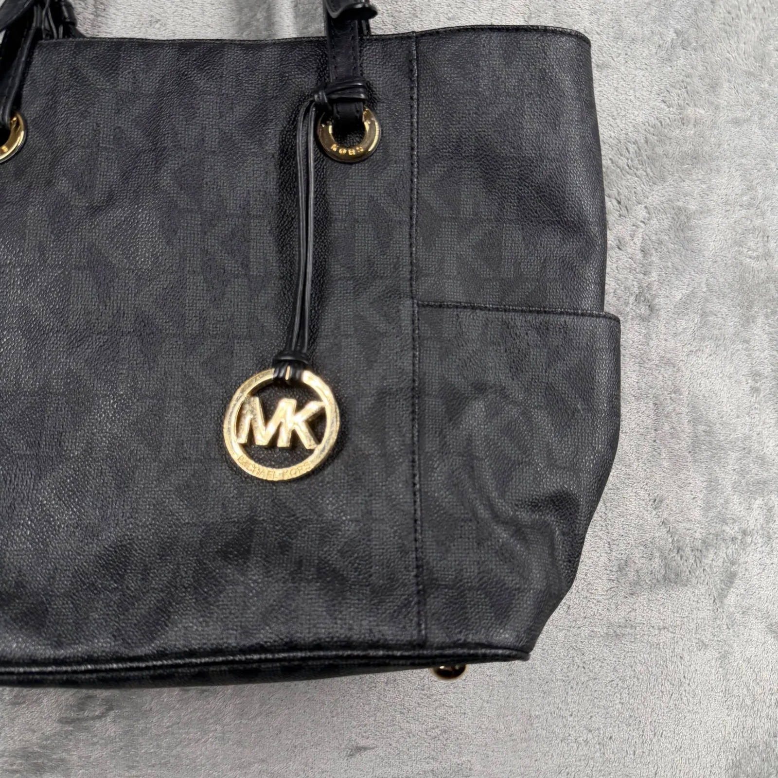 Michael Kors Jet Set Signature Tote Bag Black Leather Purse Shoulder Bag Shopper - Image 4