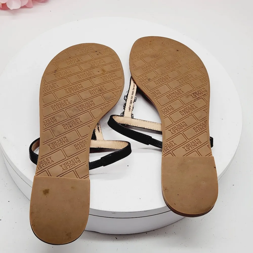 Badgley Mischka Jeweled Flats Shoes Thongs Leather Black Sz 9 - Image 14