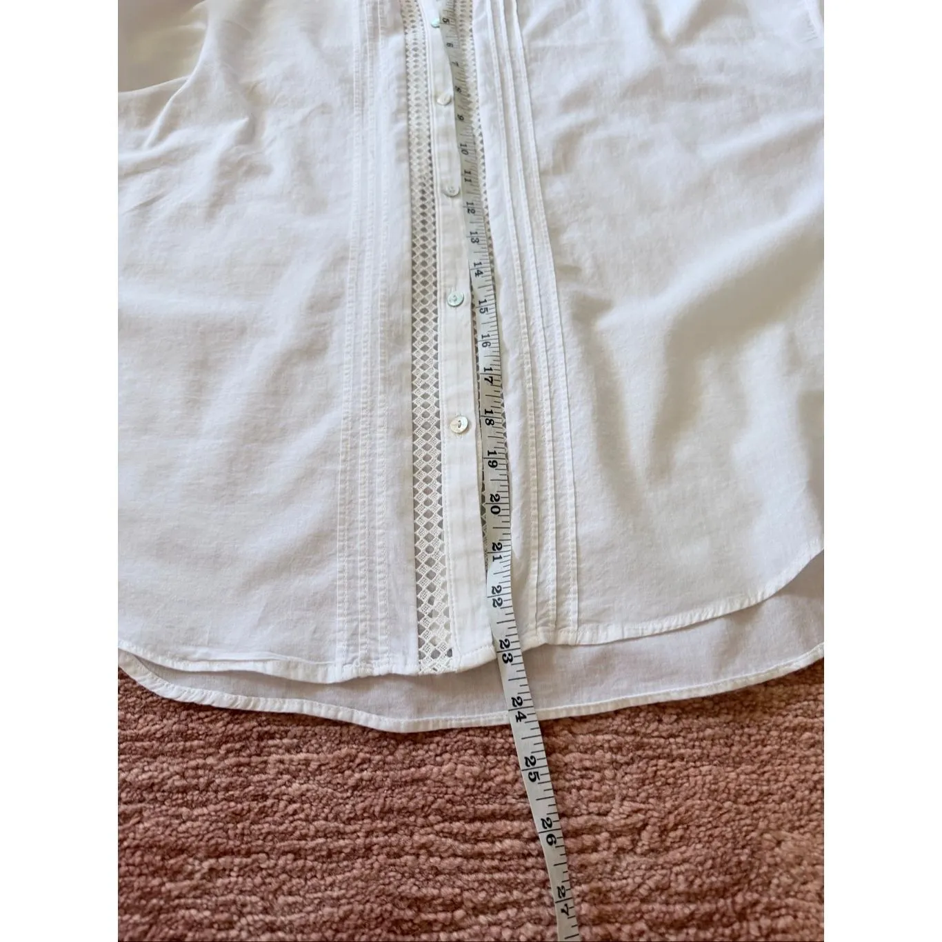 Zara White Cotton Lace Trim Button-Up Shirt XS long Sleeve - Image 4