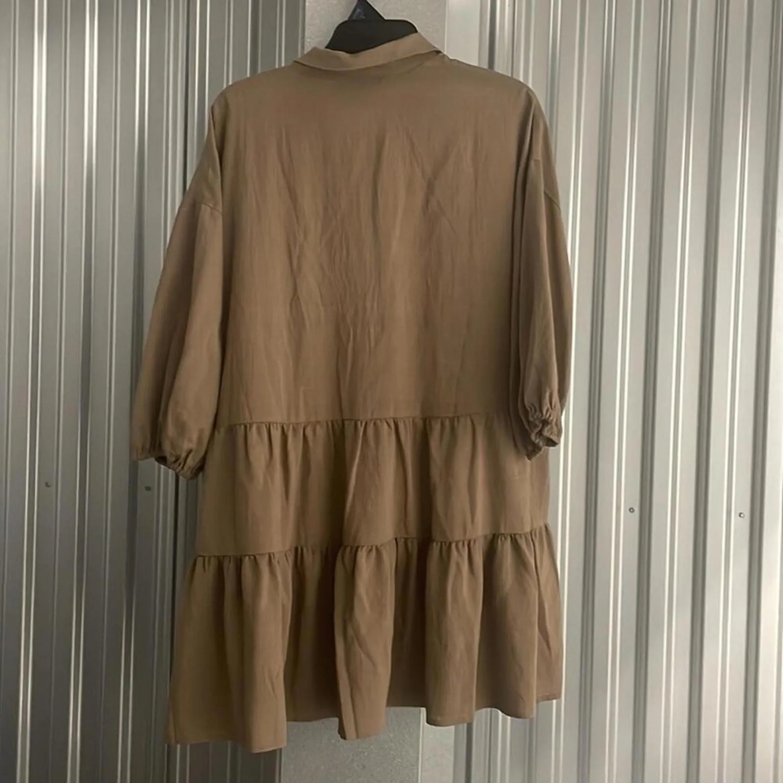 ✅Blu Pepper Tan Brown Drop Waist Causal Minimalist Sleeve work shirt dress - Image 6