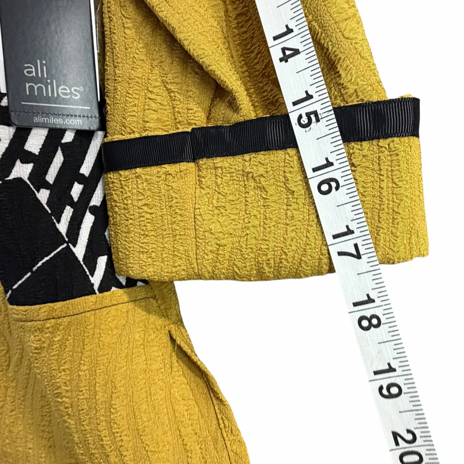 Ali Miles Tunic Blouse Jacket S Petite Mustard Patchwork Texture Lagenlook Artsy Yellow Size undefined - Image 9