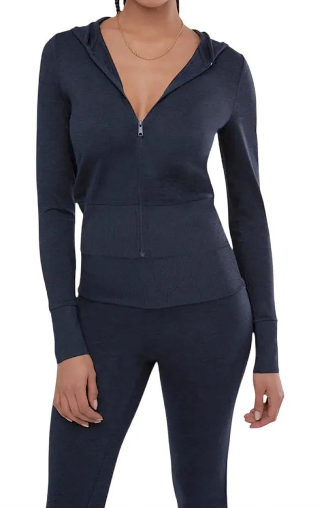 WeWoreWhat Fitted Zip-Up Hoodie Heather Navy Size M NWT - Image 1