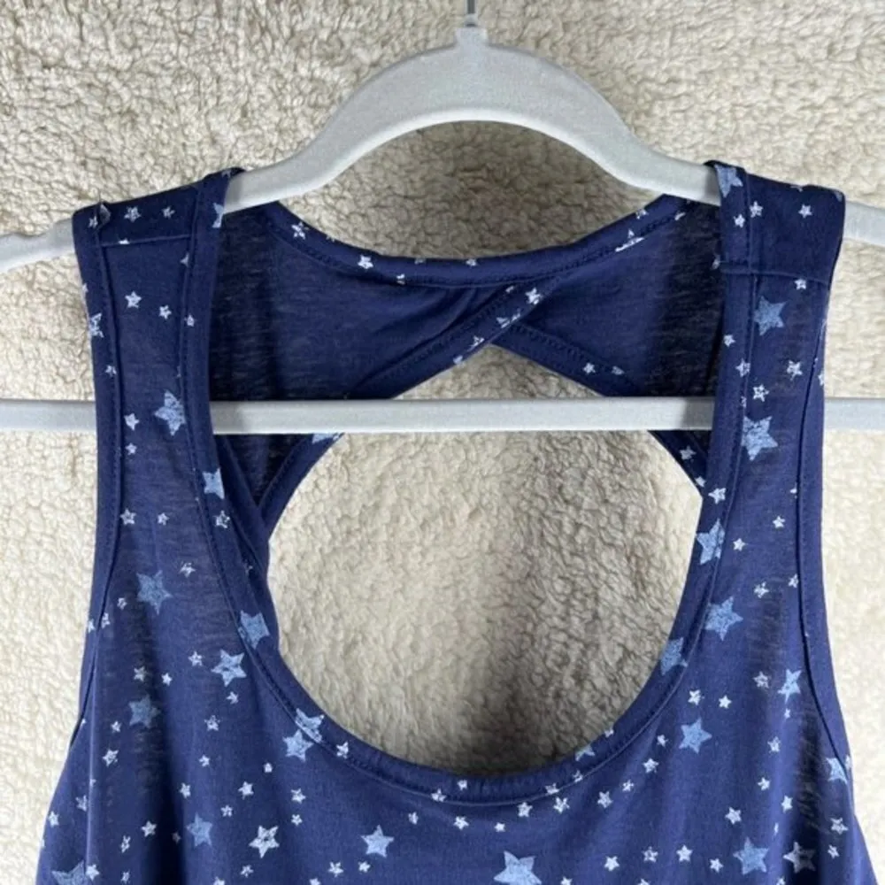 Americana Tank Womens Tops Size M Star Print Open Back‎ Blue Size M - Image 3