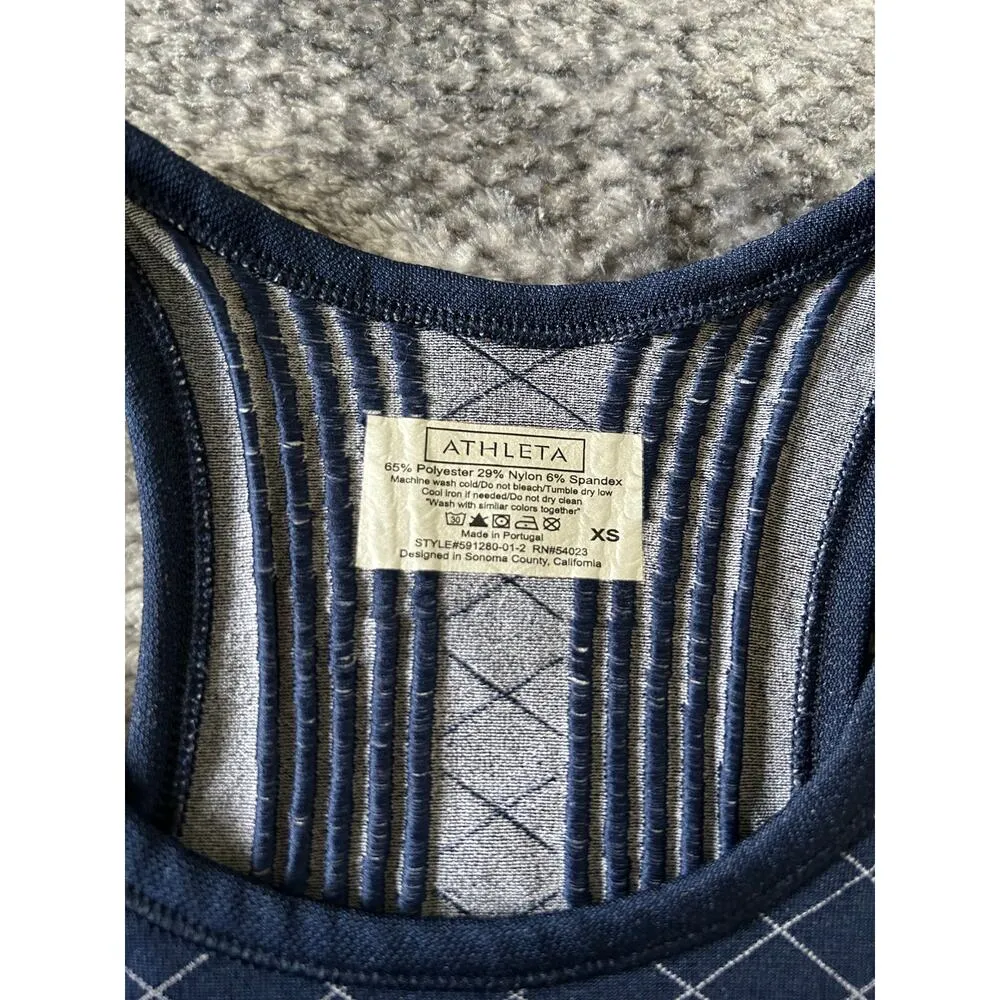 Athleta Finish Fast Line Ruched White Navy Tank Top Size XS Gym Yoga Workout - Image 5