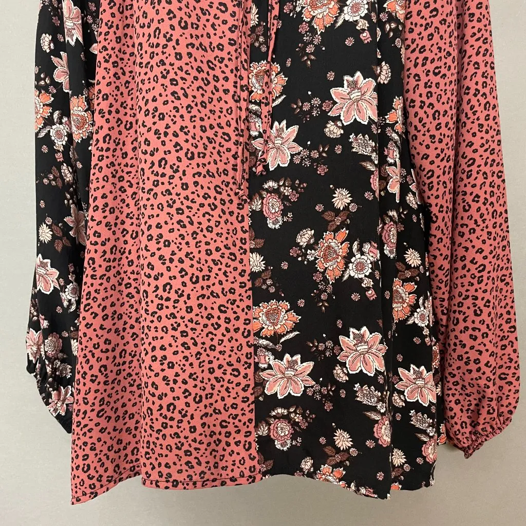 Haptics Top Floral Animal‎ Print Women Size Large Peasant Blouse Long Sleeve Pink - Image 6