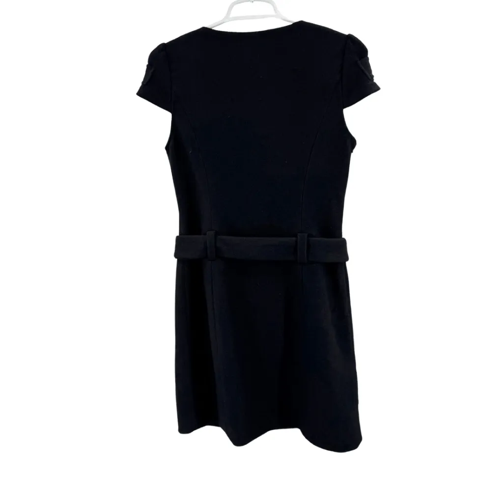 Vesade NY Size 4 Royal Black Wool Blend Dress Chic Mod Button Details flower - Image 2