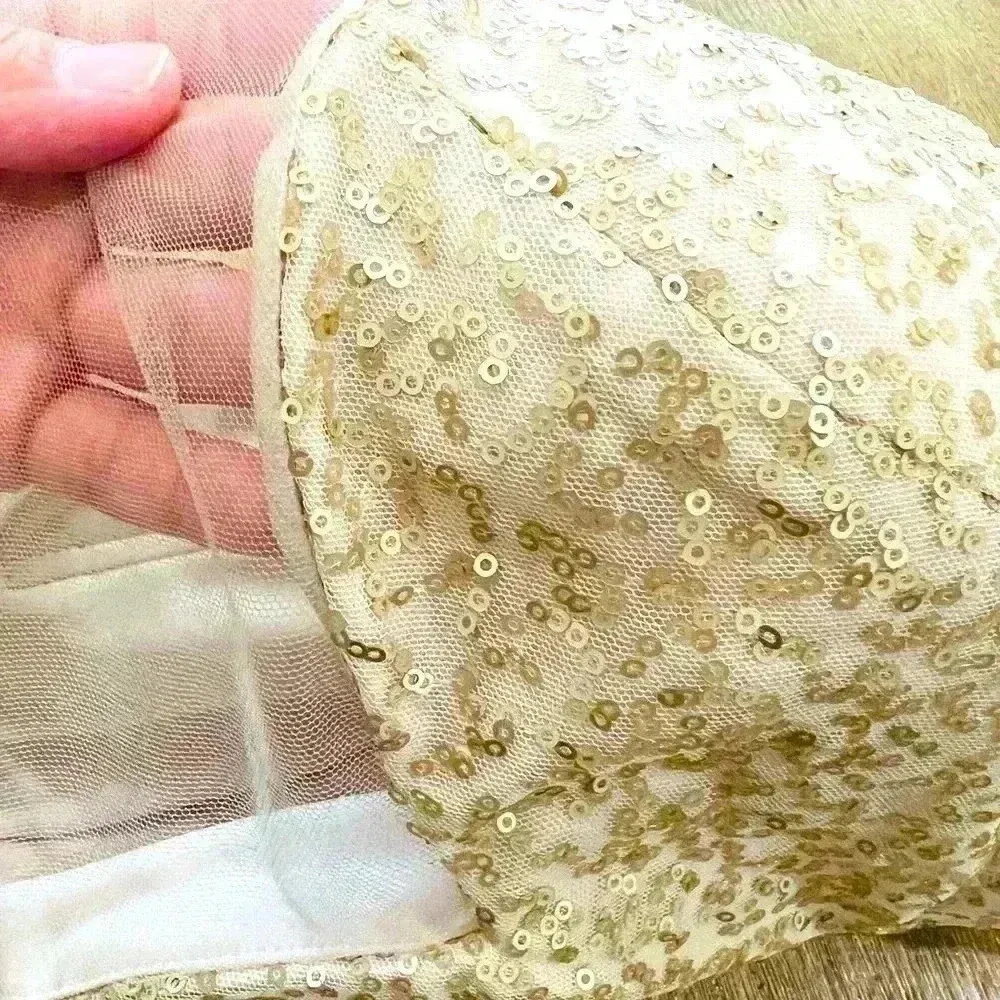 MoriLee Gold Sequin Gown
Sweetheart Neckline Illusion Size 6 - Image 8