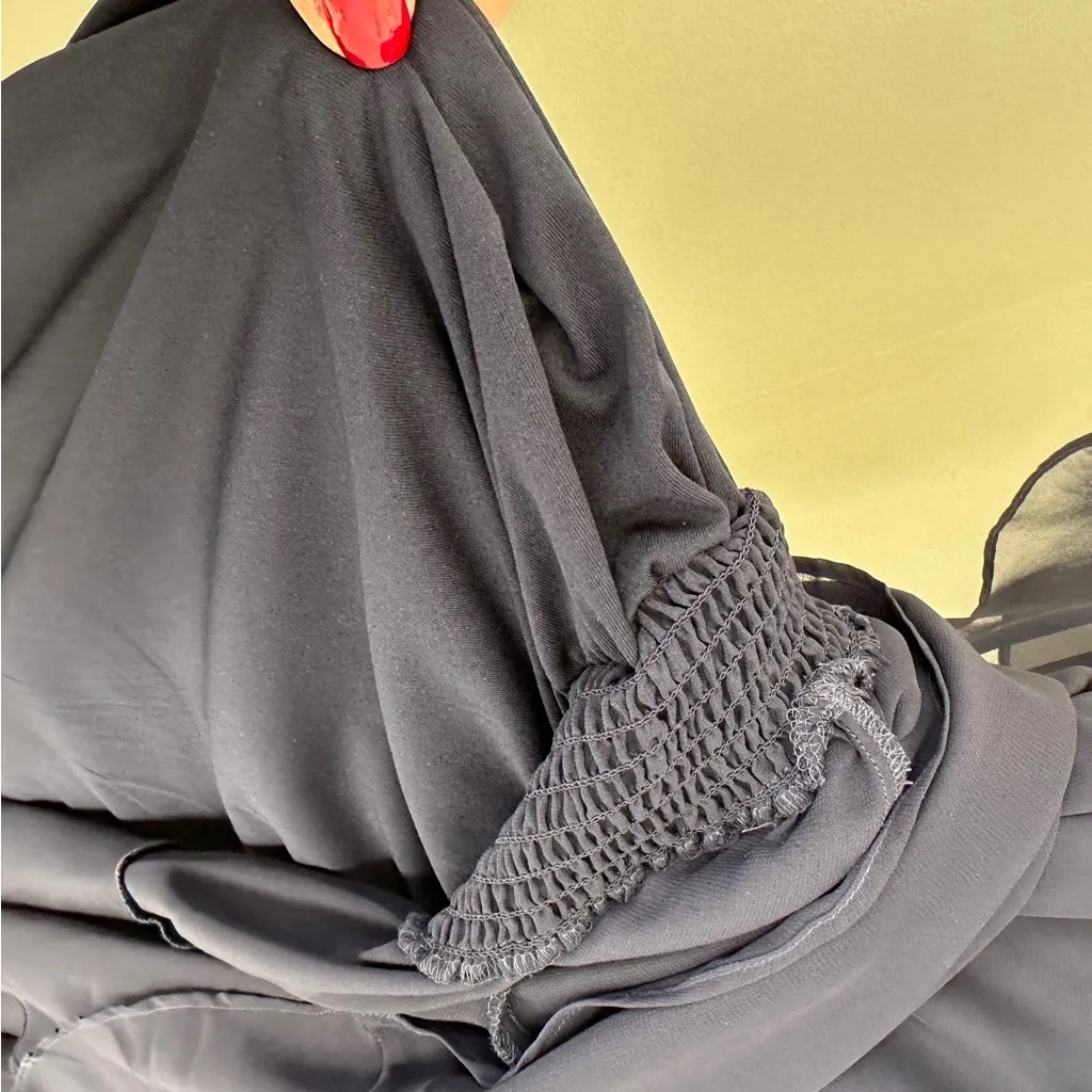 Taylor Ruffle Dress with Smocked Waist Navy Blue Size 14 - Image 11