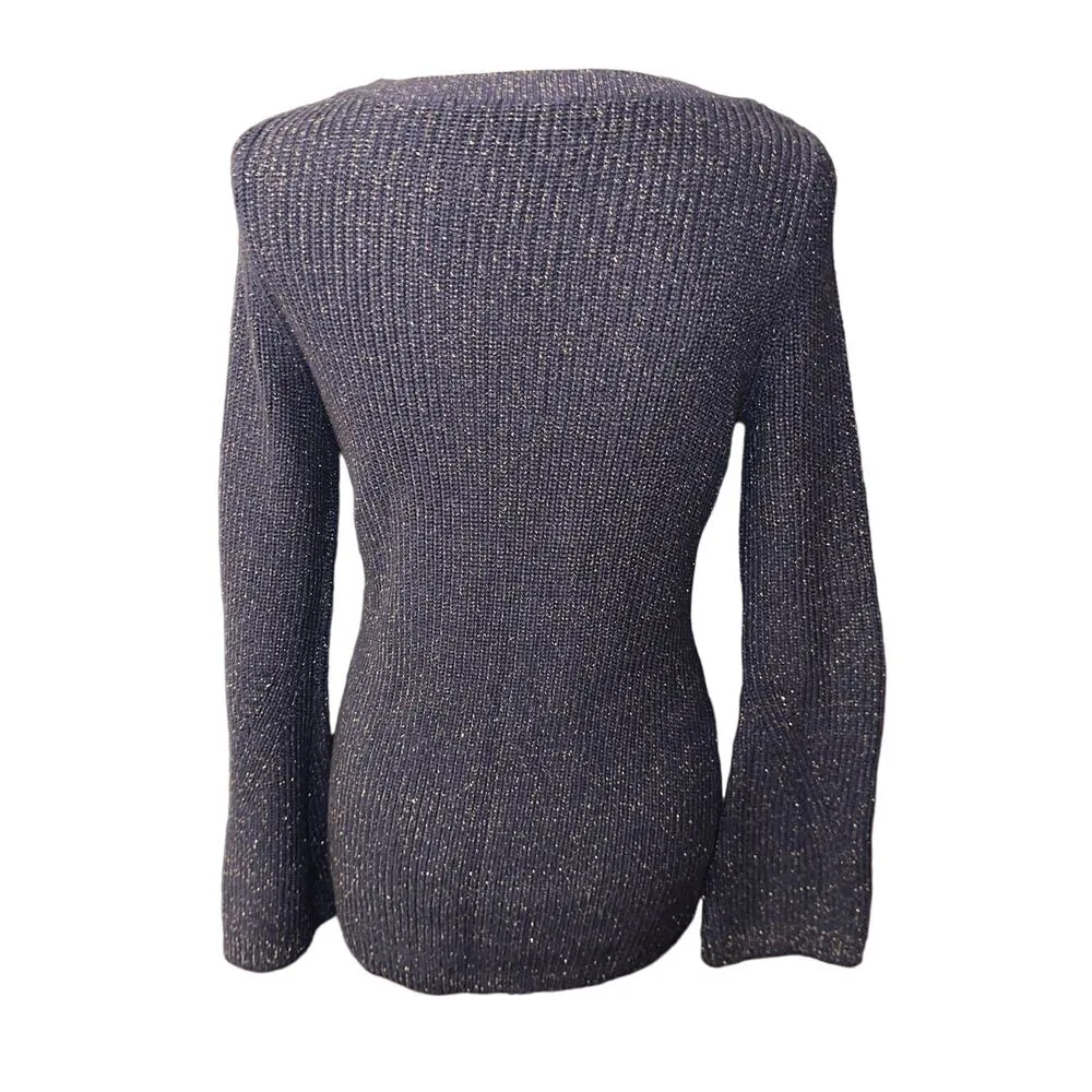 Tommy Hilfiger Women's Sweater Blue and Gold Medium - Image 2