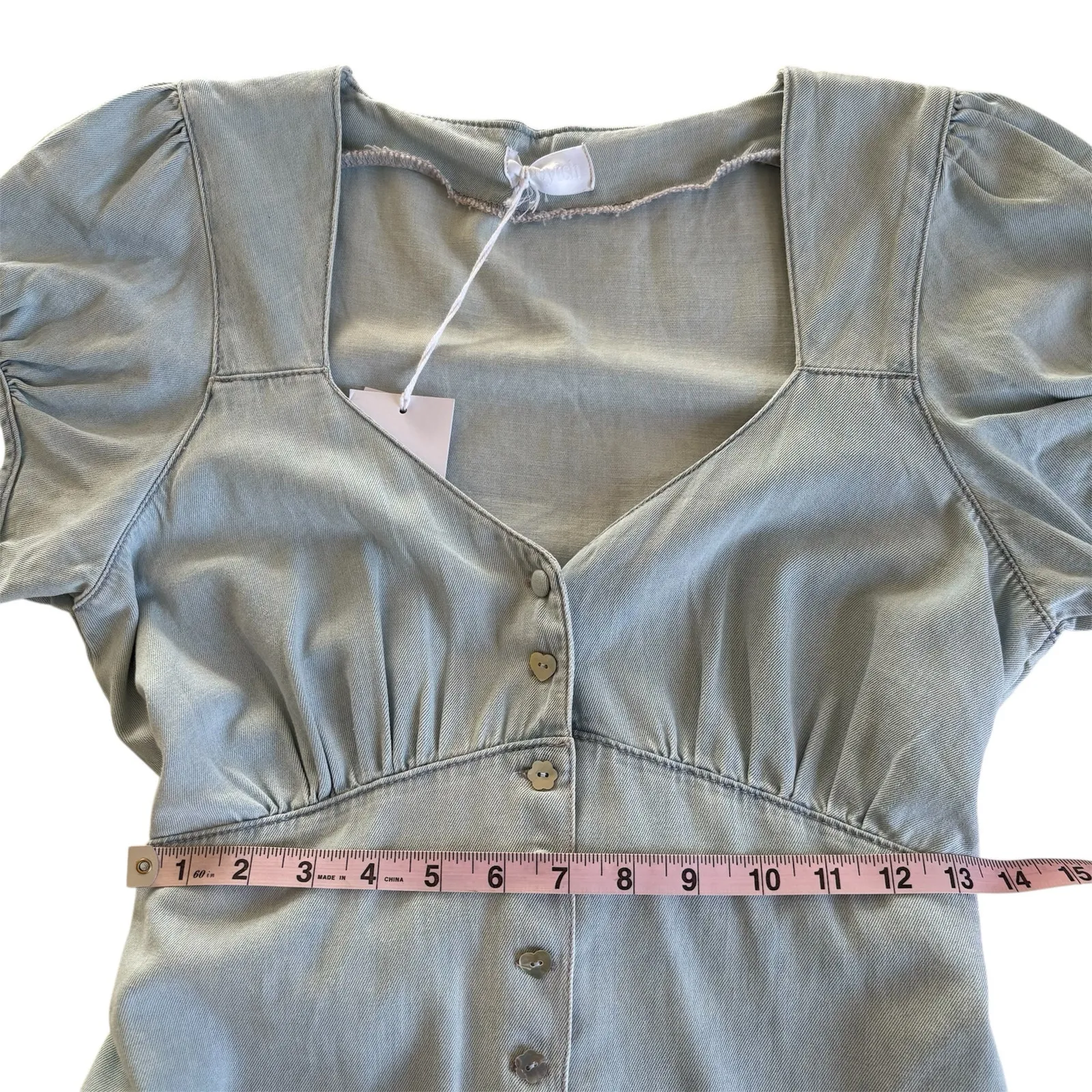 Boyish Sunrise Blue Button Front Puff Sleeve Denim Mini Dress Size Medium NWT - Image 5