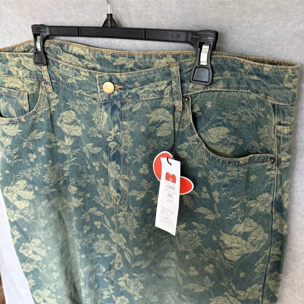Cider Women's 2XL Floral Print Flared Jeans Multicolor Embroidered - Image 4