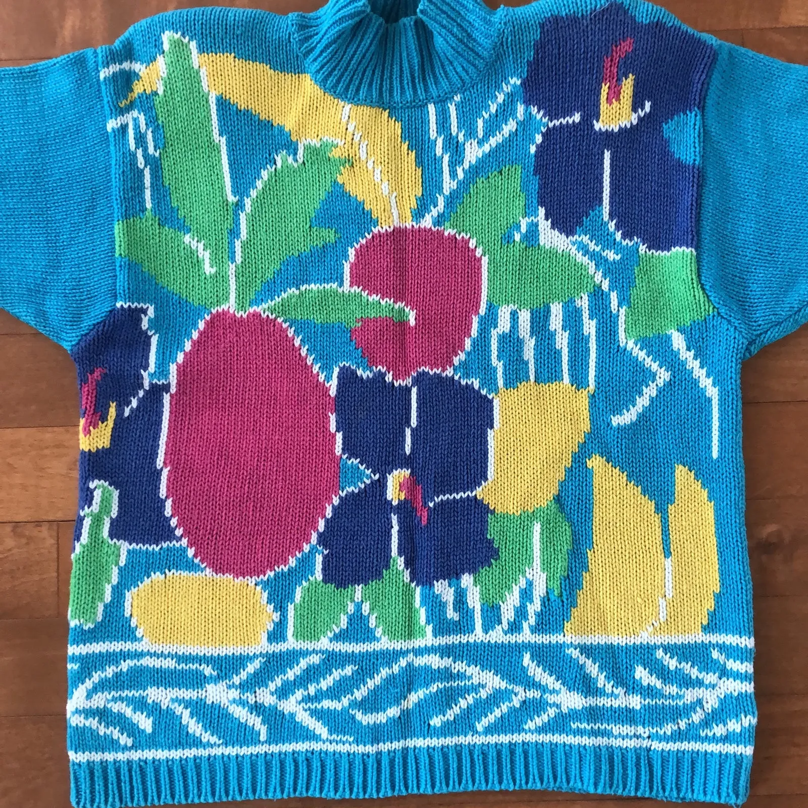 Lauren Hansen Vintage 80's Mom floral Sweater in blue, yellow, green size large - Image 4