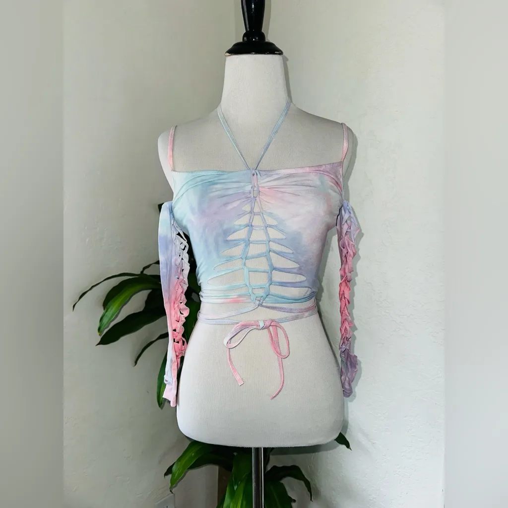 Dolls Kill SUNSET TRIPPY TOP AND GLOVES SET - PINK XS - Image 8