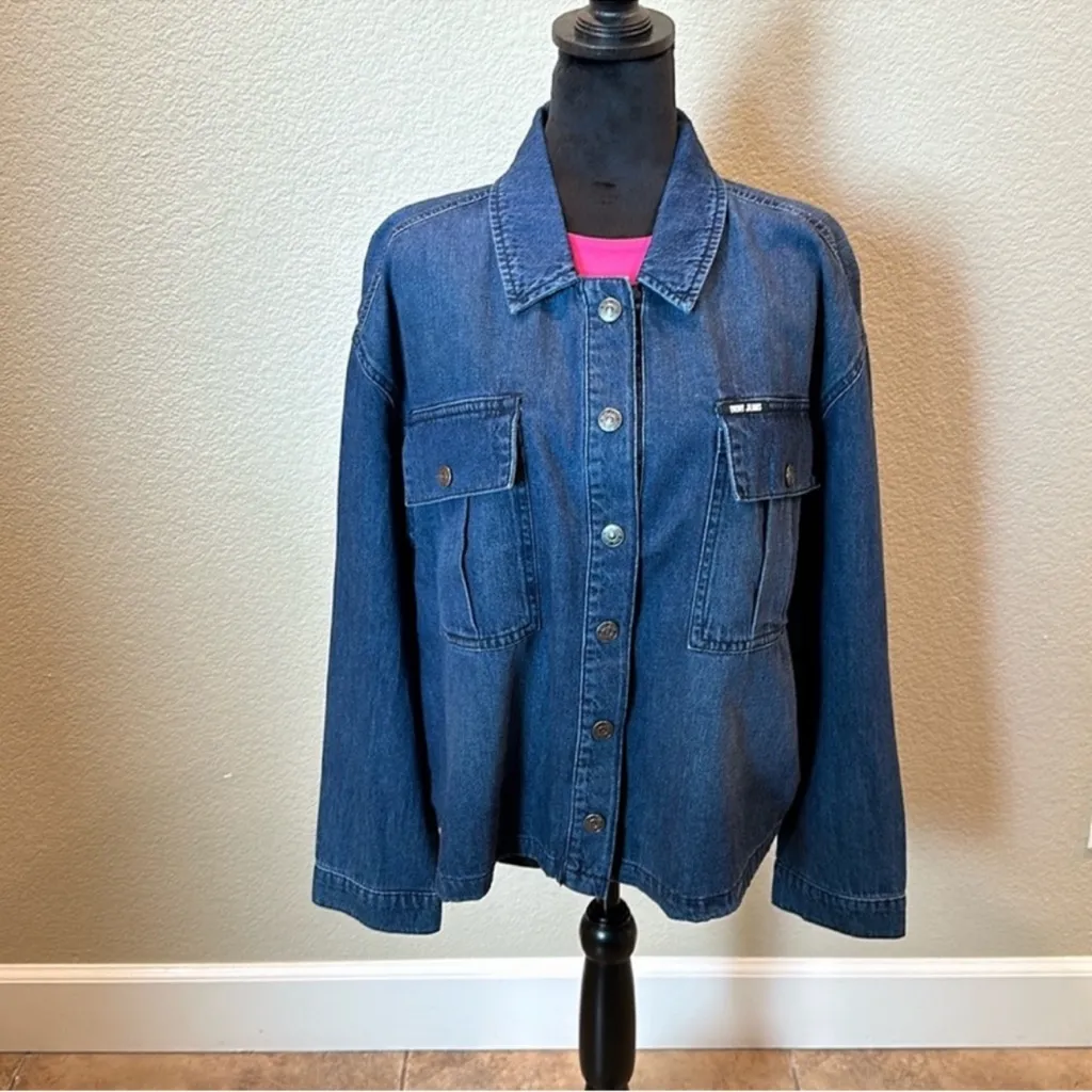 DKNY Denim Snap up Jacket with front pockets - Image 7
