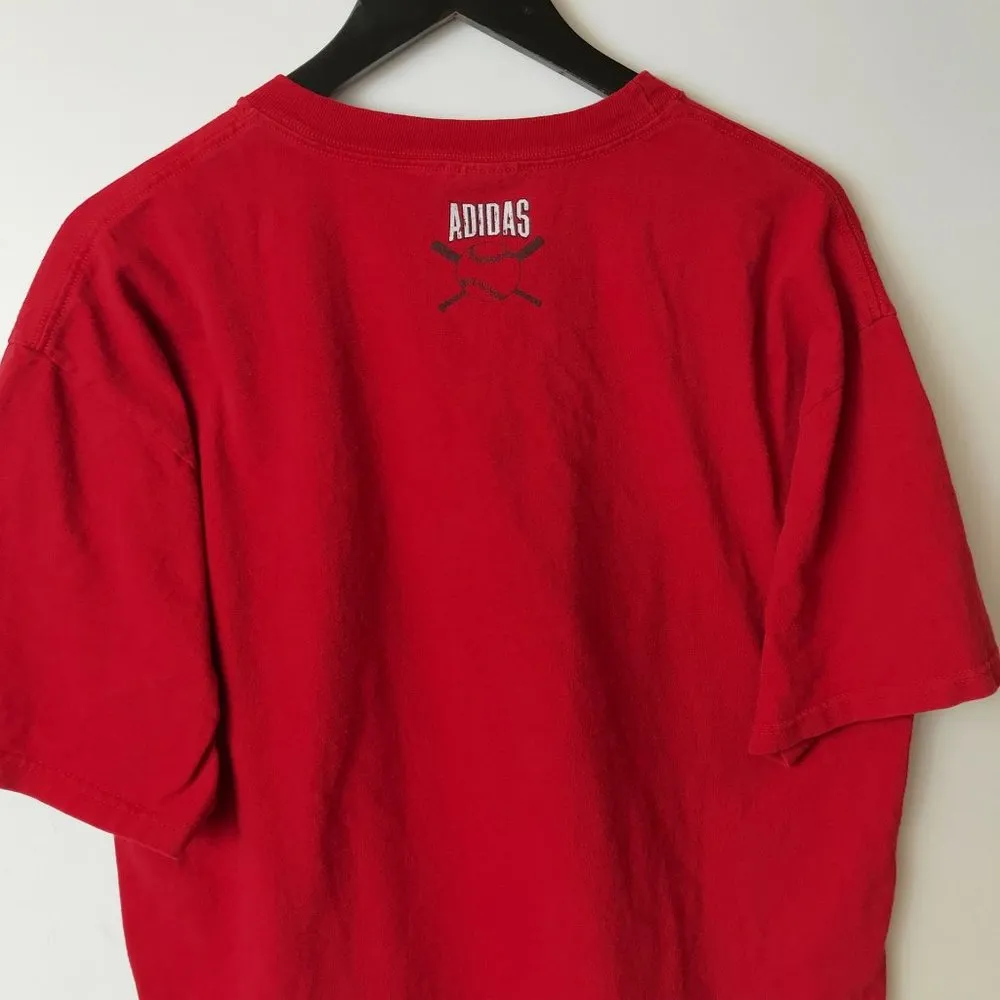Vintage Adidas Baseball T Shirt Crossed Bat Ball Field Game Logo Red Large L - Image 8