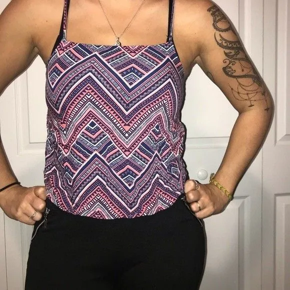 Divided H&M Aztec Patterned Blue, Pink and Purple Crop Top Tank Top Size 2 - Image 2