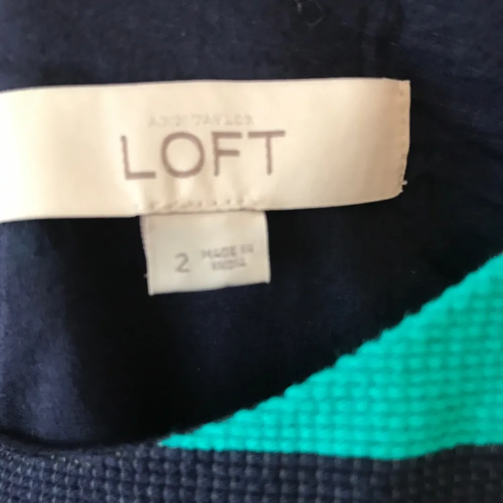 LOFT Dress Striped Scoop Neck Structured Flared Skirt Sz 2 GUC Blue Green Black - Image 4