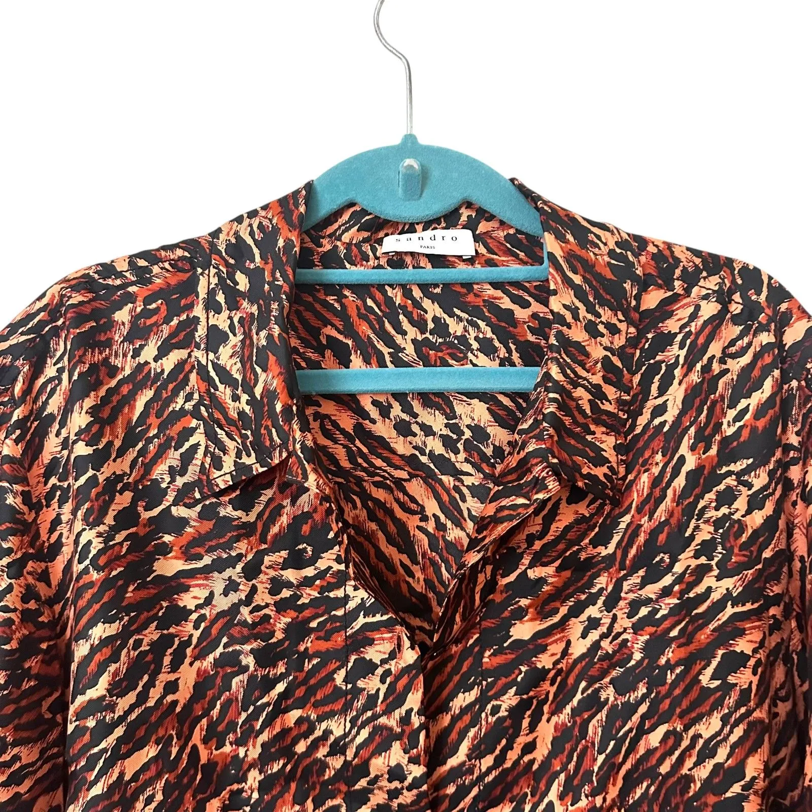 SANDRO Animal Print Buttoned Down Silk‎ Blouse Sz 4 - Image 5