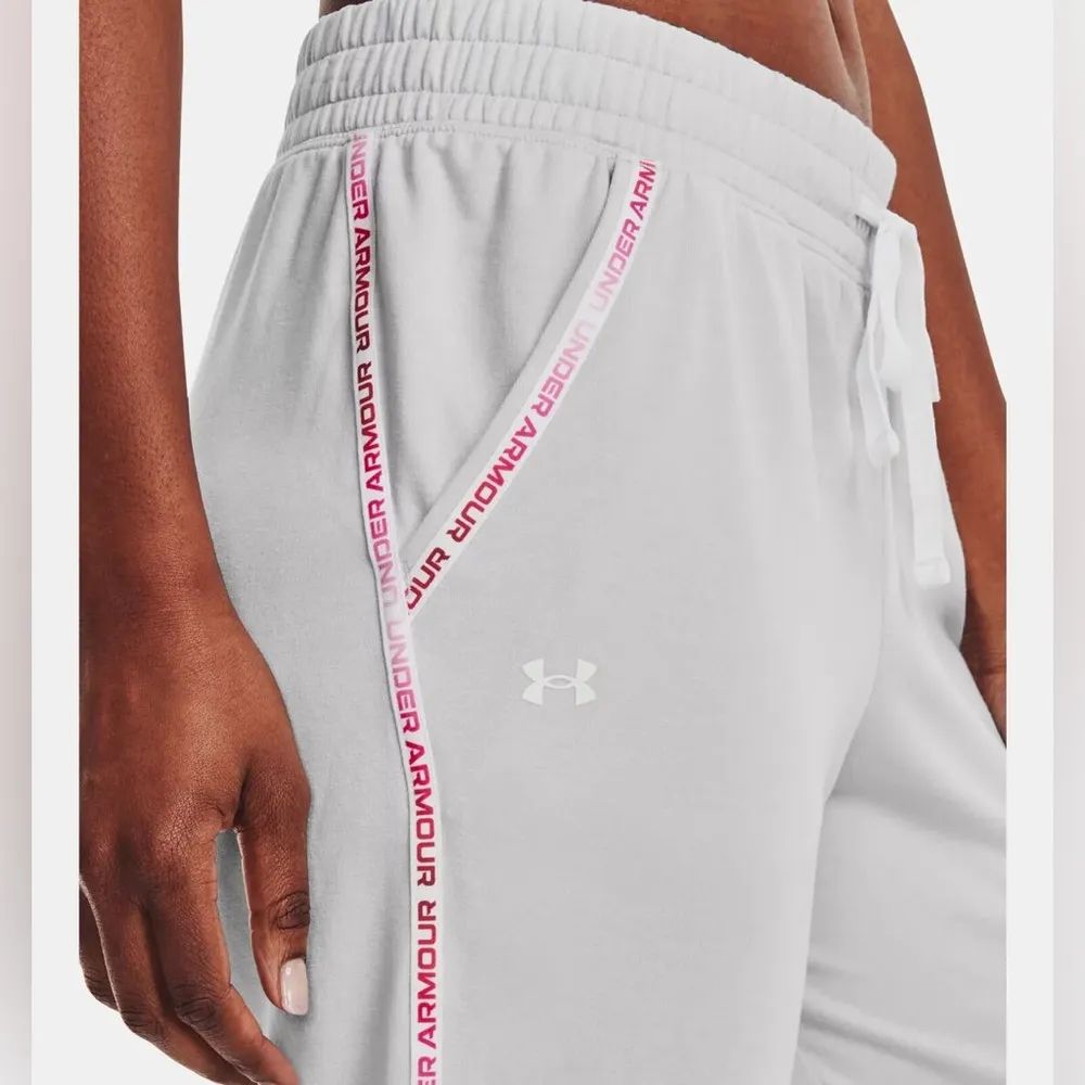 Under Armour Women's Rival Terry Taped Pants GREY/PINK Size XL Gray Jogger - Image 2
