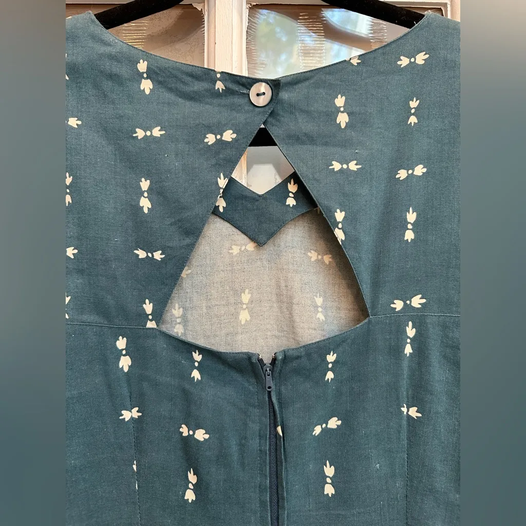 Carol Anderson Linen Sleeveless Dark Teal & Cream Maxi Dress Women’s Size 6 Blue - Image 4