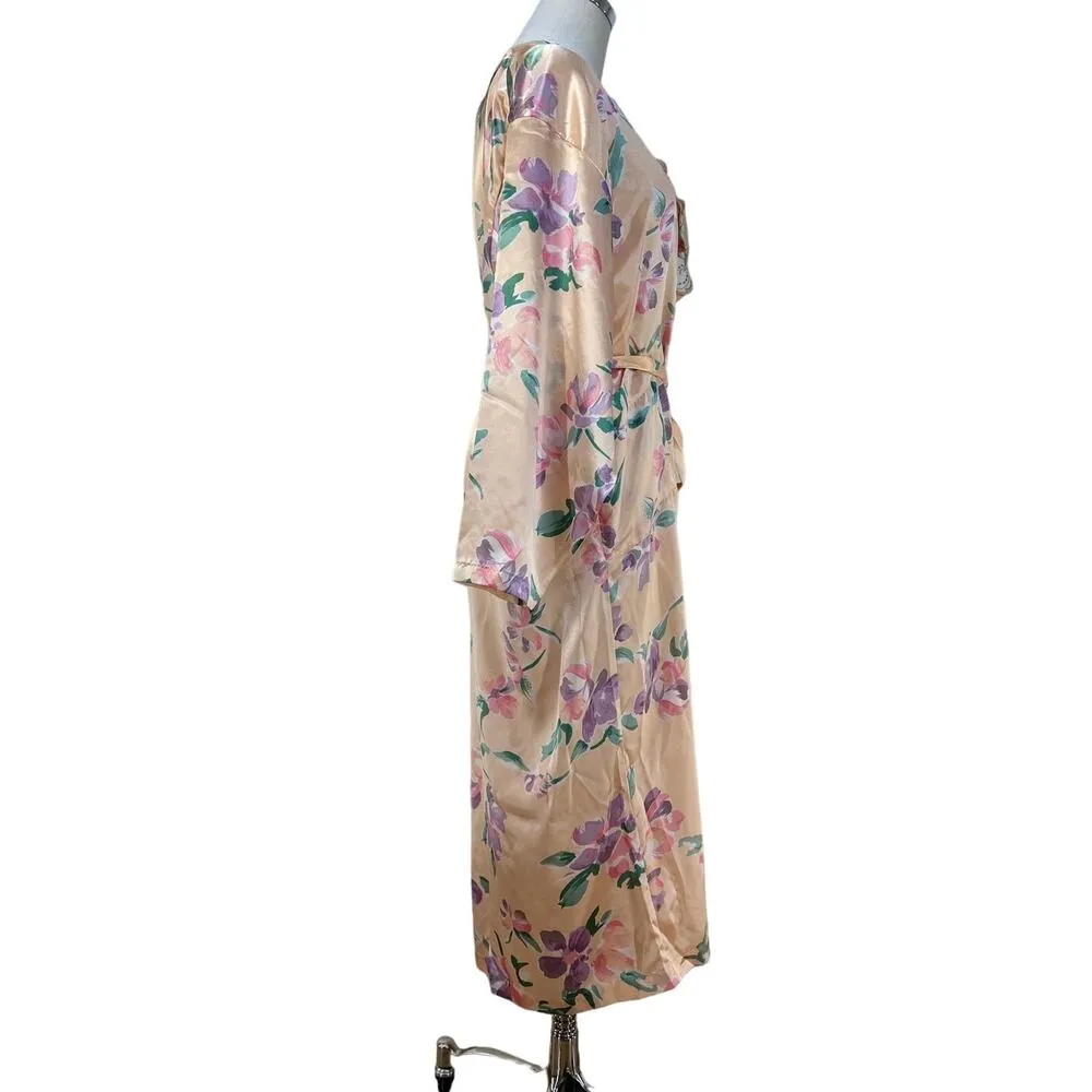 Victoria's Secret Long Printed Floral Pastel Pink Robe Vintage Gold Label - Image 4