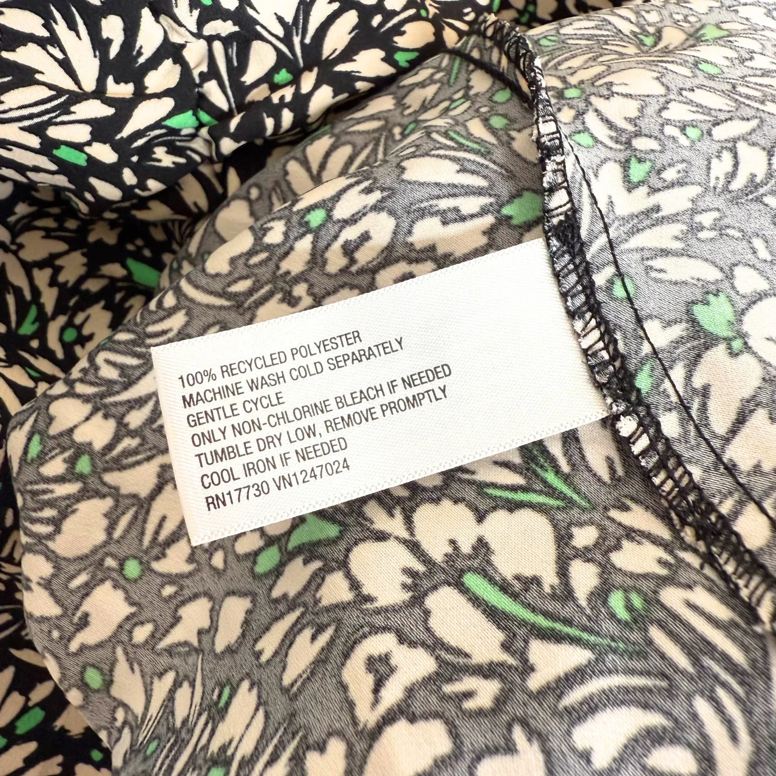 A New Day Floral Short Puff Sleeve Crepe Midi Dress Size XL Black Off-White New - Image 7