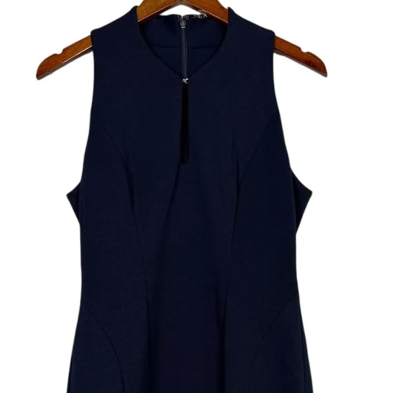 Elie Tahari Sleeveless Sheath Dress Key Hole Front Lined Back Zip Up 6 Navy Blue - Image 10
