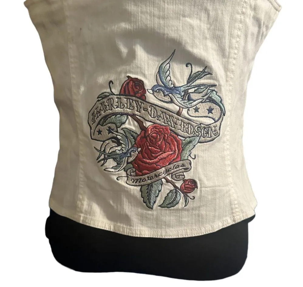 Harley Davidson Denim Corset Bustier Top Beige In Color Embroidery On The Corset - Image 2