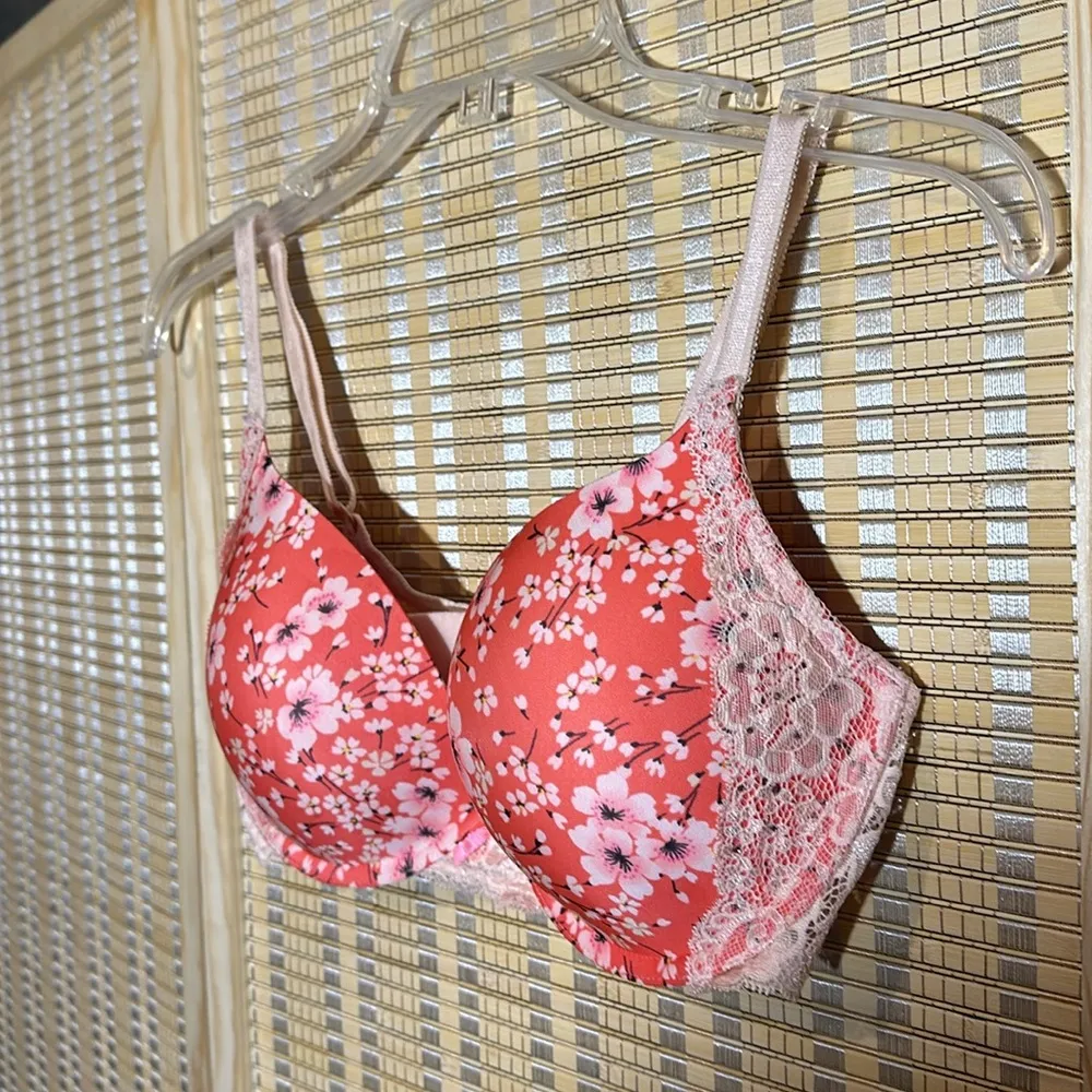 Victoria's Secret Dream Angels Push Up Bra Orange Cherry Blossoms Lace 36D - Image 4
