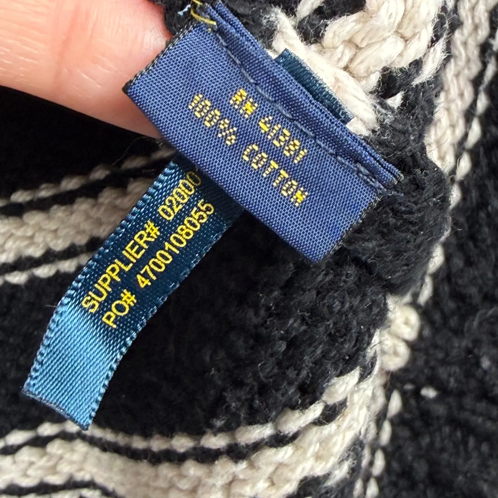 Polo Ralph Lauren Striped Crew Neck Sweater Knit Size L Black Cream Cotton Blend - Image 7