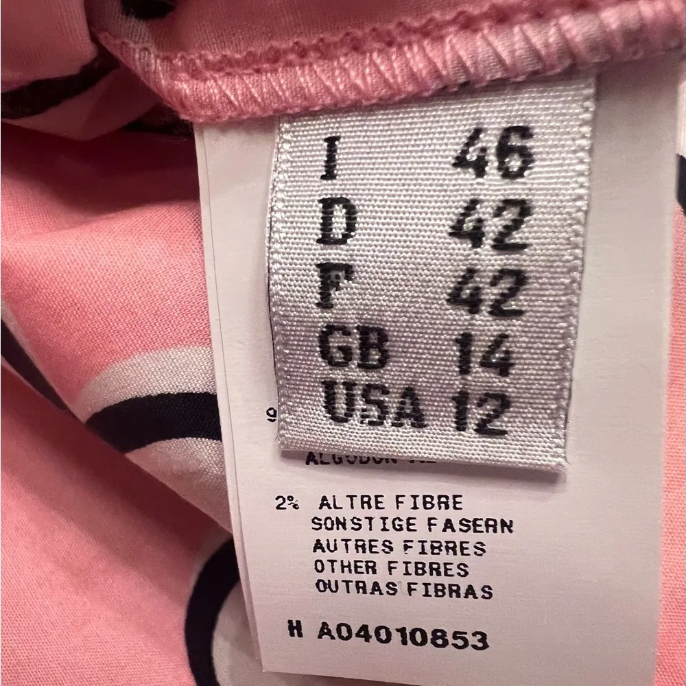 Boutique Moschino Pink & White Printed Cotton Poplin Belted A-Line Dress Size 12 - Image 11