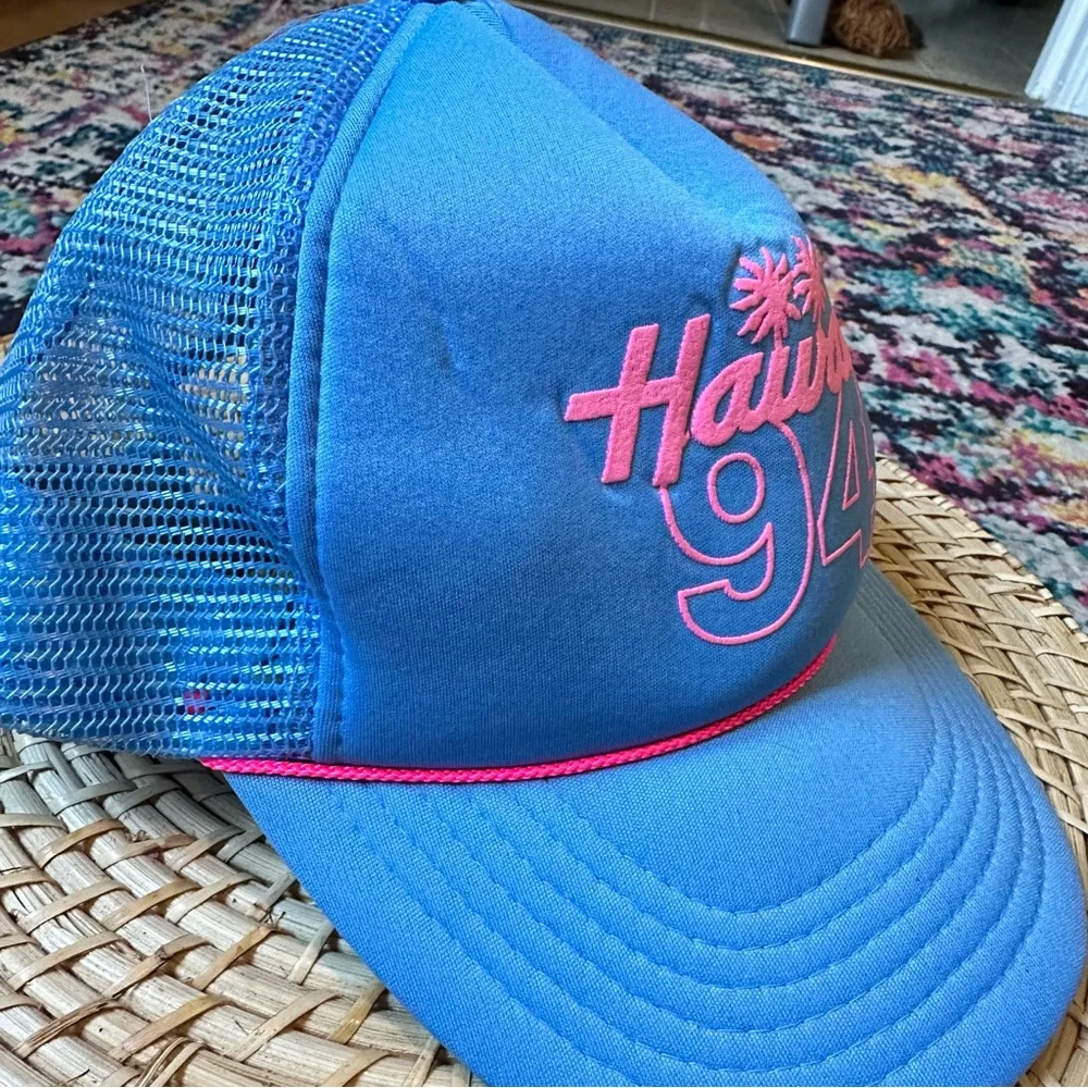Vintage 1994 Hawaii Snap Back Mesh Trucker Hat Blue - Image 3